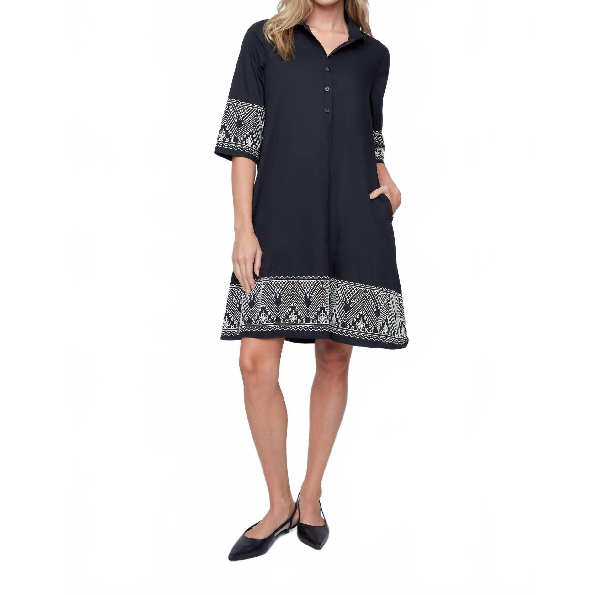 New Renuar Half Button-Up Trapeze Dress In Black